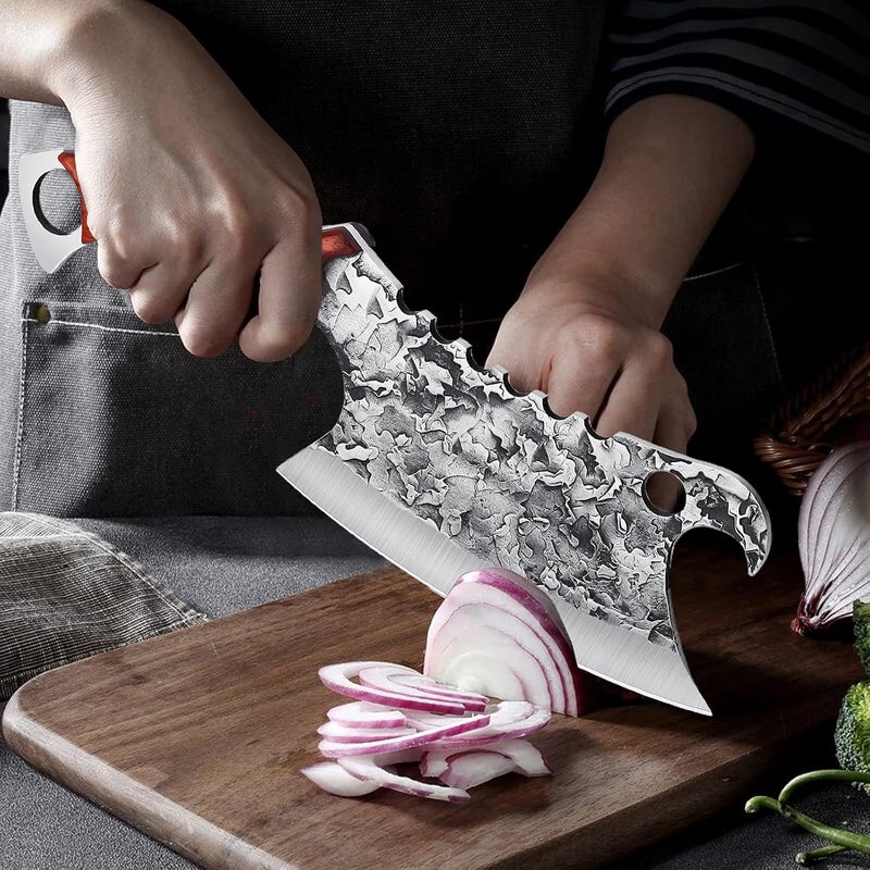 ROCOCO Hand Forged Meat Cleaver Sharp Butcher Knife for Meat Cutting Vegetable Cleaver with Sheath for Home Kitchen Outdoor Camping BBQ Father Mother Gift Idea Men - Image 2